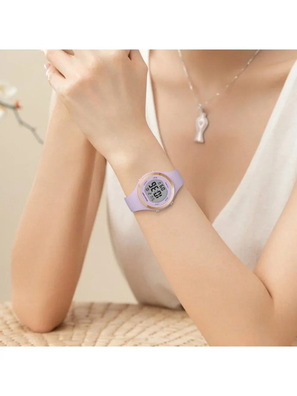Waterproof Sport Women's Digital Chronograph Watch with Silicone Strap - Gold